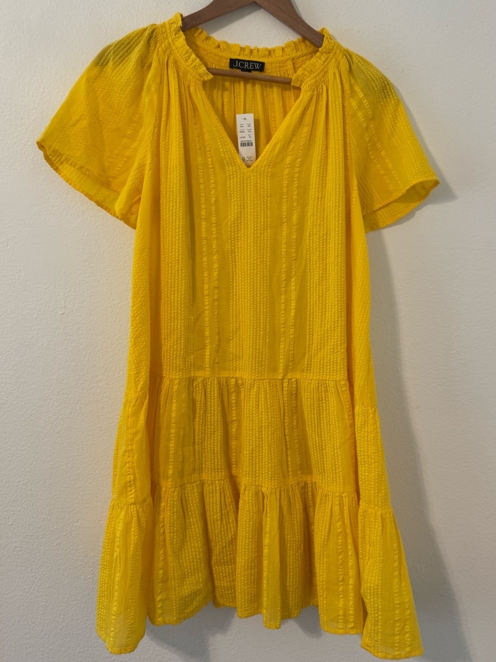 J Crew Ruffle Trim Tiered Dobby Cotton Dress Bright Yellow Breezy Loose NWT XS